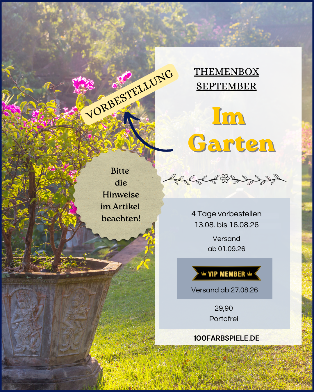 Vorbestellung Themenbox September "Im Garten" Portofrei - Nur 4 Tage!