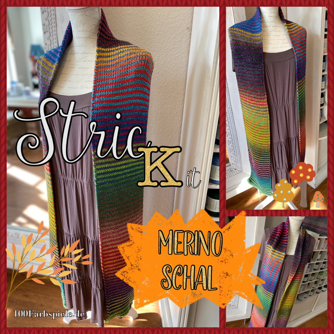 Das Strick KIT zum bunten Merino-Schal - mit Anleitung